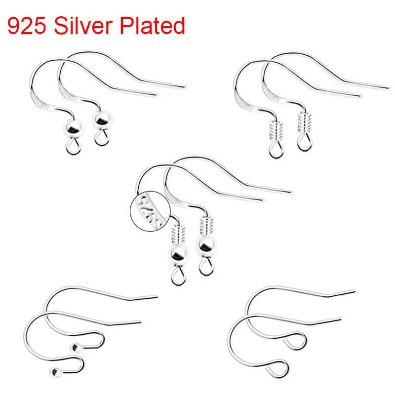 50pcs 925 Sterling Silver Plated Earrings Hooks Hypoallergenic Anti Allergy Earring Clasps Lot For Diy Jewelry Making Supplies