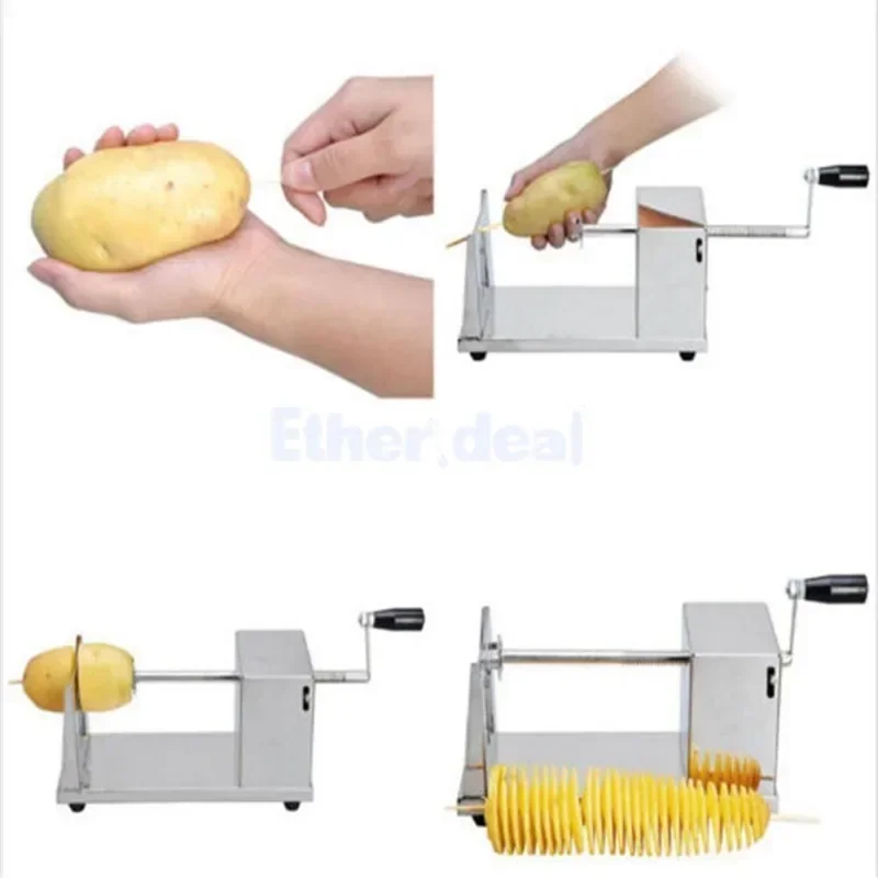 New stainless steel vegetable tools manual tornado stainless steel spiral potato slicer chip cutting machine kitchen tools