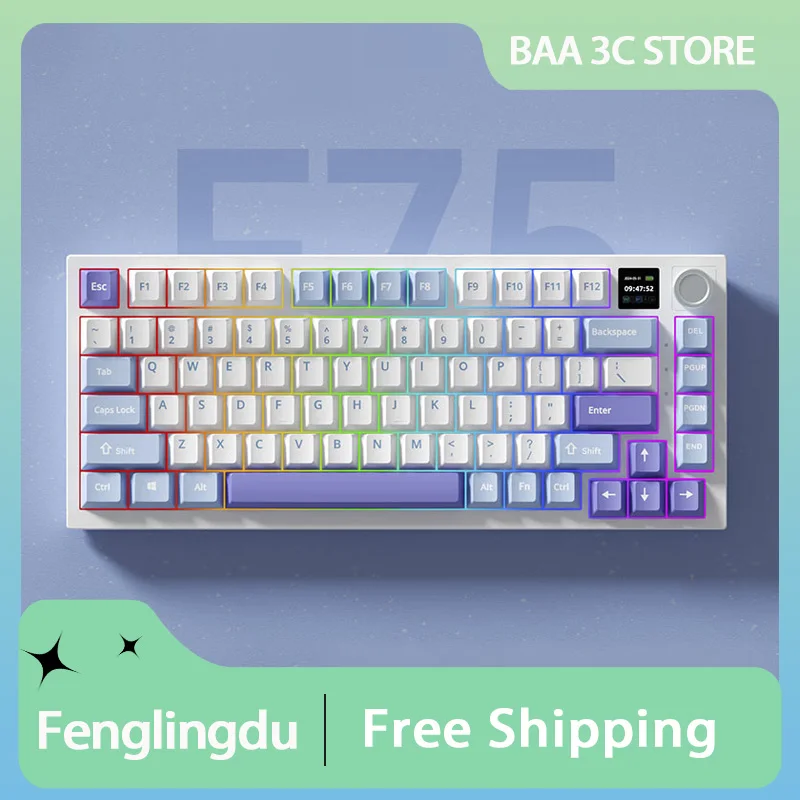 

Fenglingdu F75 Three Mode Mechanical Keyboard Wireless Bluetooth Customized RGB Gasket Hot Swap Multimedia Gaming Keyboard