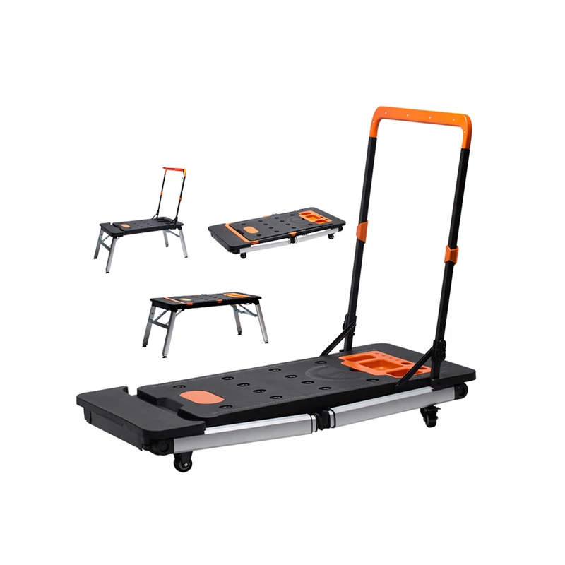 

7 In 1 Portable Folding Workbench With Wheels Folding Cart Multifunctional Trolley Outing Handcart Scaffold Car Creepe