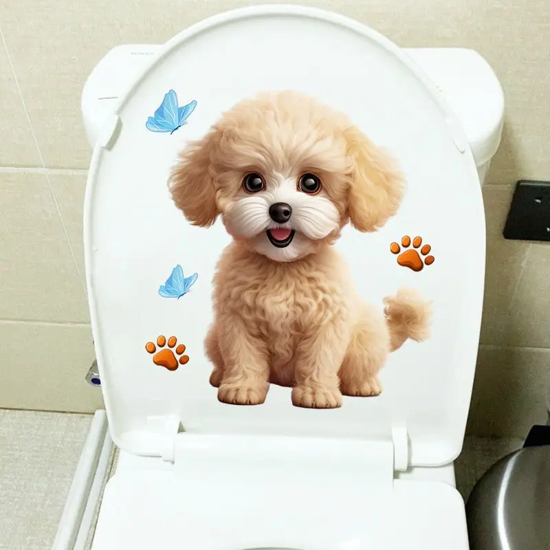 MT18# Cute Teddy Cartoon Stickers Bedroom Decoration Wall Stickers Bathroom Waterproof Toilet Stickers