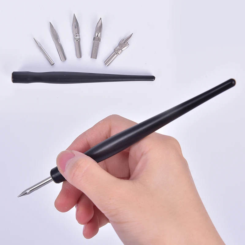 Ensemble d'outils de dessin de calligraphie multifonctions, 5 pointes avec 1 support, pointe de stylo manga, peinture d'anime