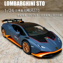 1:24 Lamborghini Huracan STO Alloy Sports Car Model Diecast Sound Light Mini Car Toys Lifting Tail Children Gifts Car Model F443