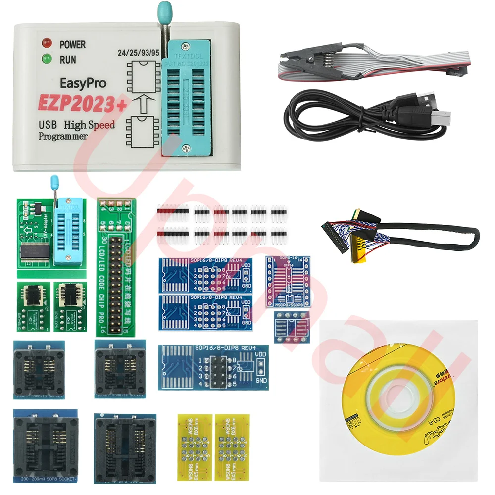 Imagem -03 - Original Ezp2023 Usb Spi Programador Conjunto Completo com 15 Adaptadores Clipe de Teste Sop8 16 Suporte 24 25 93 95 Eeprom Flash Bios Minipro