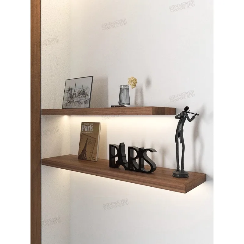 

Solid wood light shelf wall log baffle wall hanging luminous word shelf new Chinese Nordic creative bookshelf