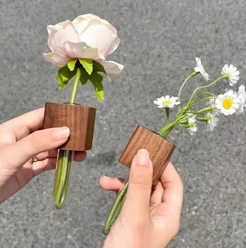 Wooden Vase Magnets – 3D Magnetic Wood Wall Test Tube Flower Holders