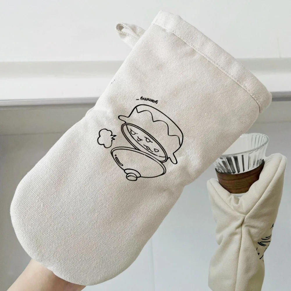 Baking Supplies Anti-scalding Oven Gloves Cotton Beige Baking Gloves Thickened Practical Kitchen Hand Clip Cooking