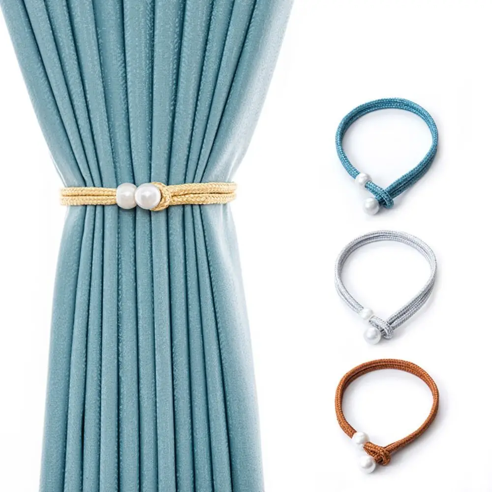 Small Pearl Pearl Curtain Clip With Strap Pull-Out Tie Curtain Holders Exquisite Installation-free Pearl Rope Curtain Decor