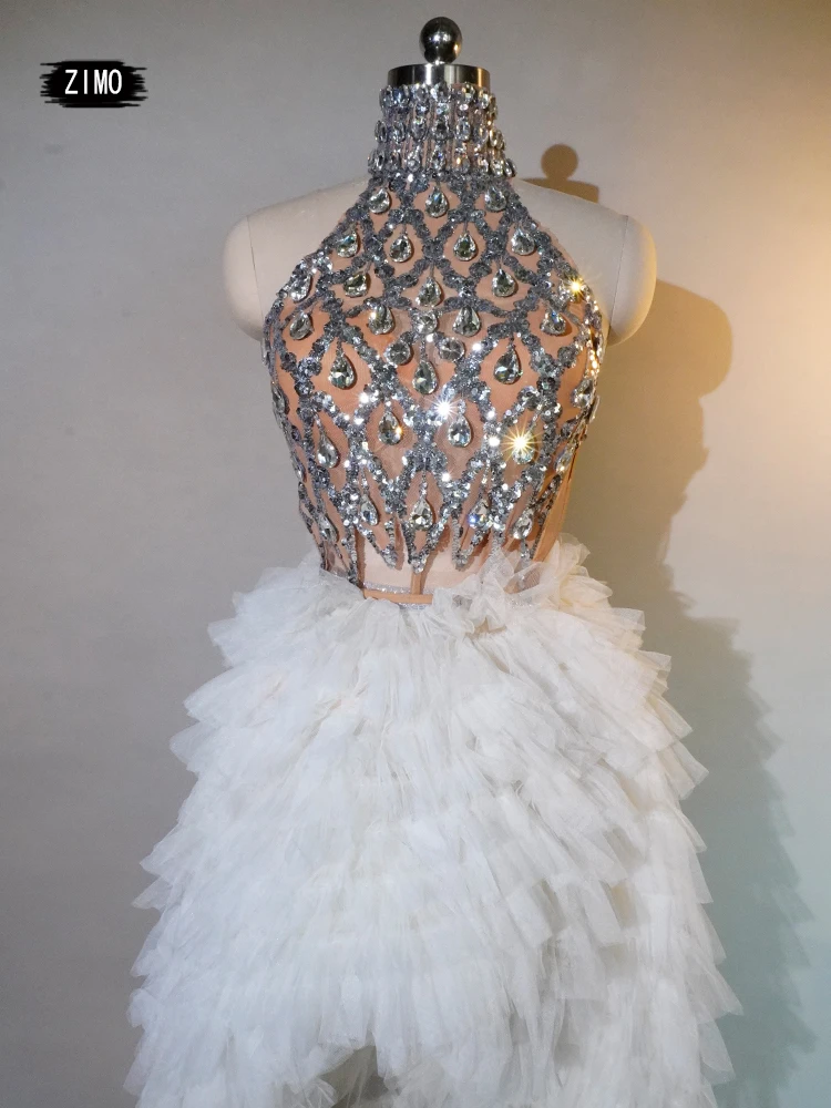 

fashion white long dress sequin crystal 2 piece sexy celebrity wedding party club birthday outfits Celebrate drag queen stage