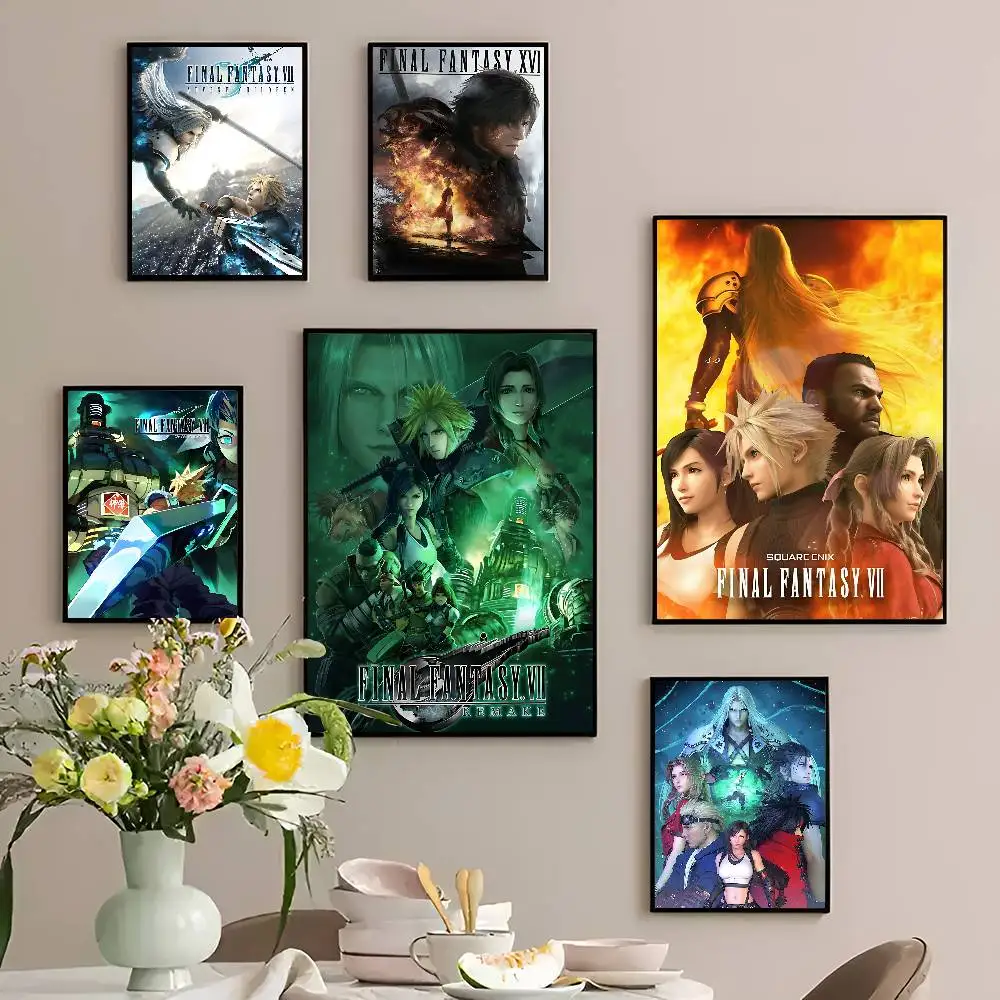 F-Final Fantasy Game Vintage Posters Sticky Retro Kraft Paper Sticker DIY Room Bar Cafe Kawaii Room Decor