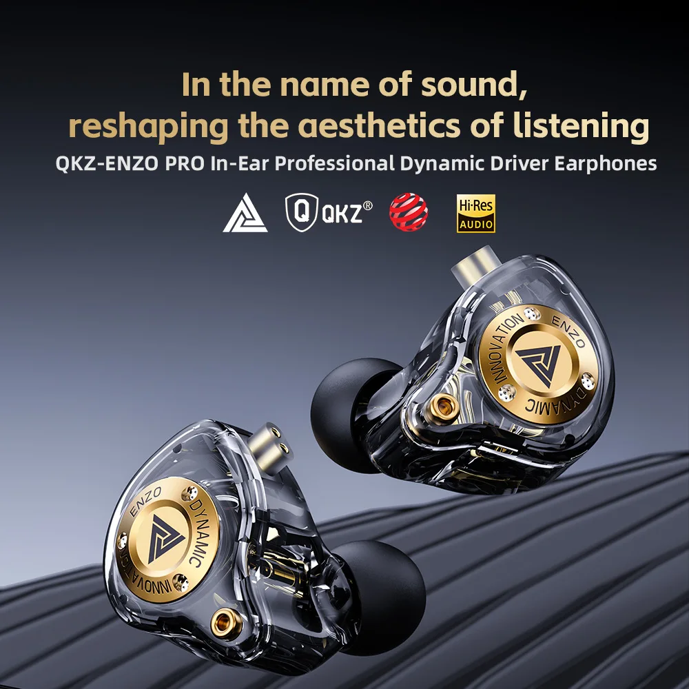

New QKZ ENZO PRO In Ear Dynamic Driver Earphones Replaceable Cable Wired Control Heavy Bass Hi Res Audio Headphones Gift