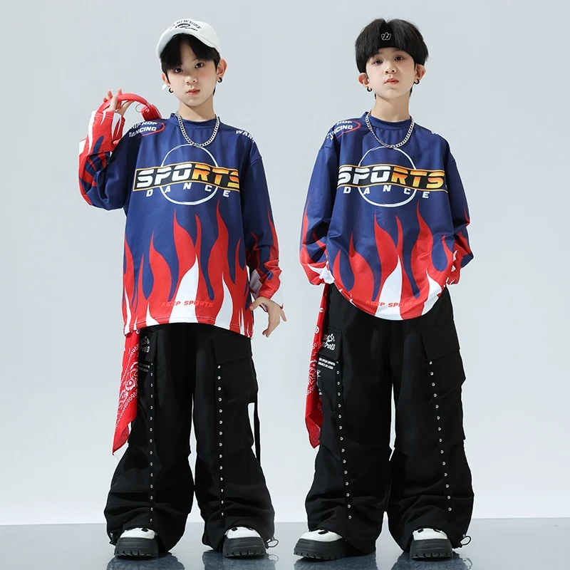 Costumes de danse Hip Hop Jazz pour garçons, chemise à manches longues, pantalons cargo trempés, vêtements de danse de rue pratiques, DQL10381, nouveau