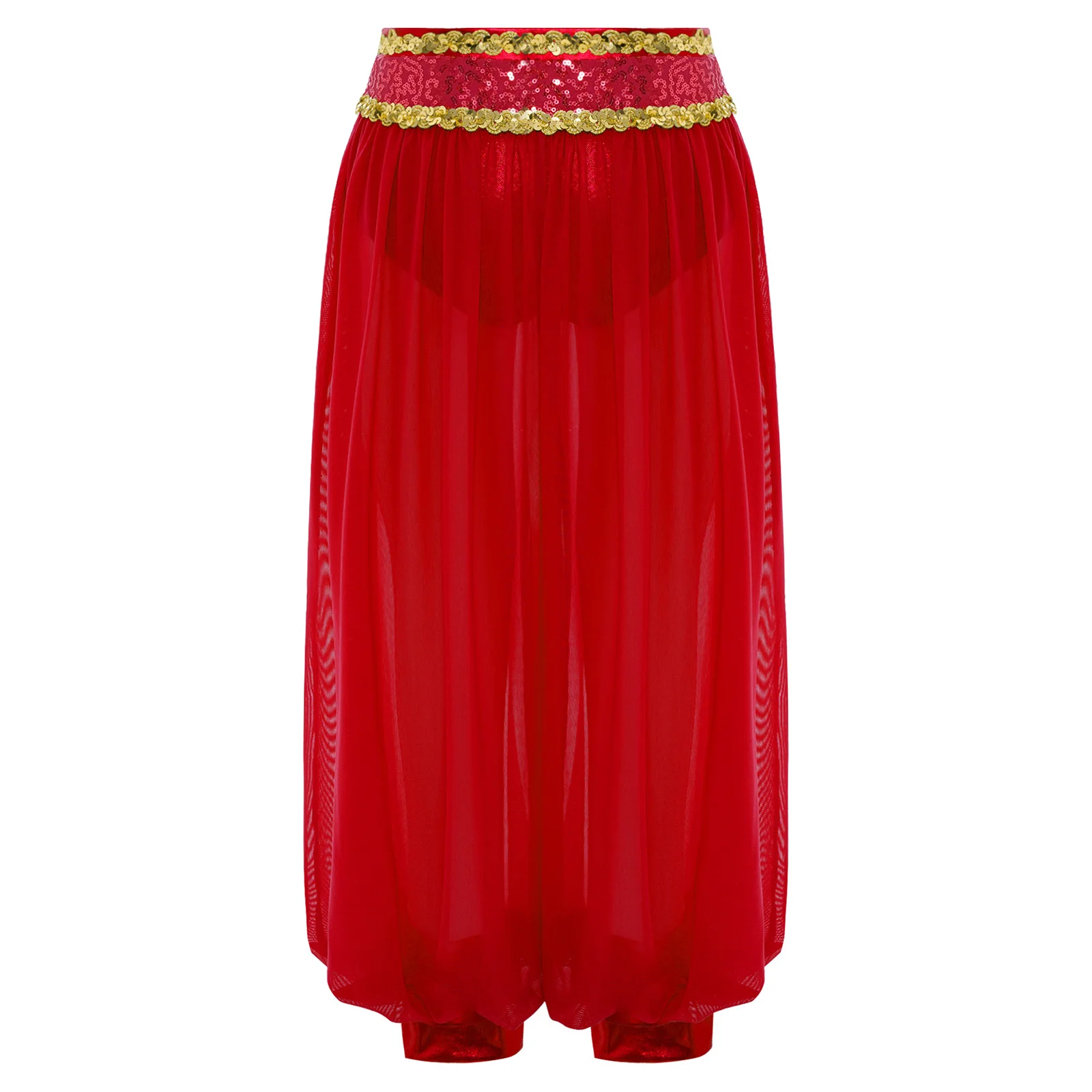 Kinder Mädchen Bauchtanz Performance Kostüm Glänzende Pailletten Hosen Reißverschluss Sheer Mesh Pumphose Halloween Thema Party Hose