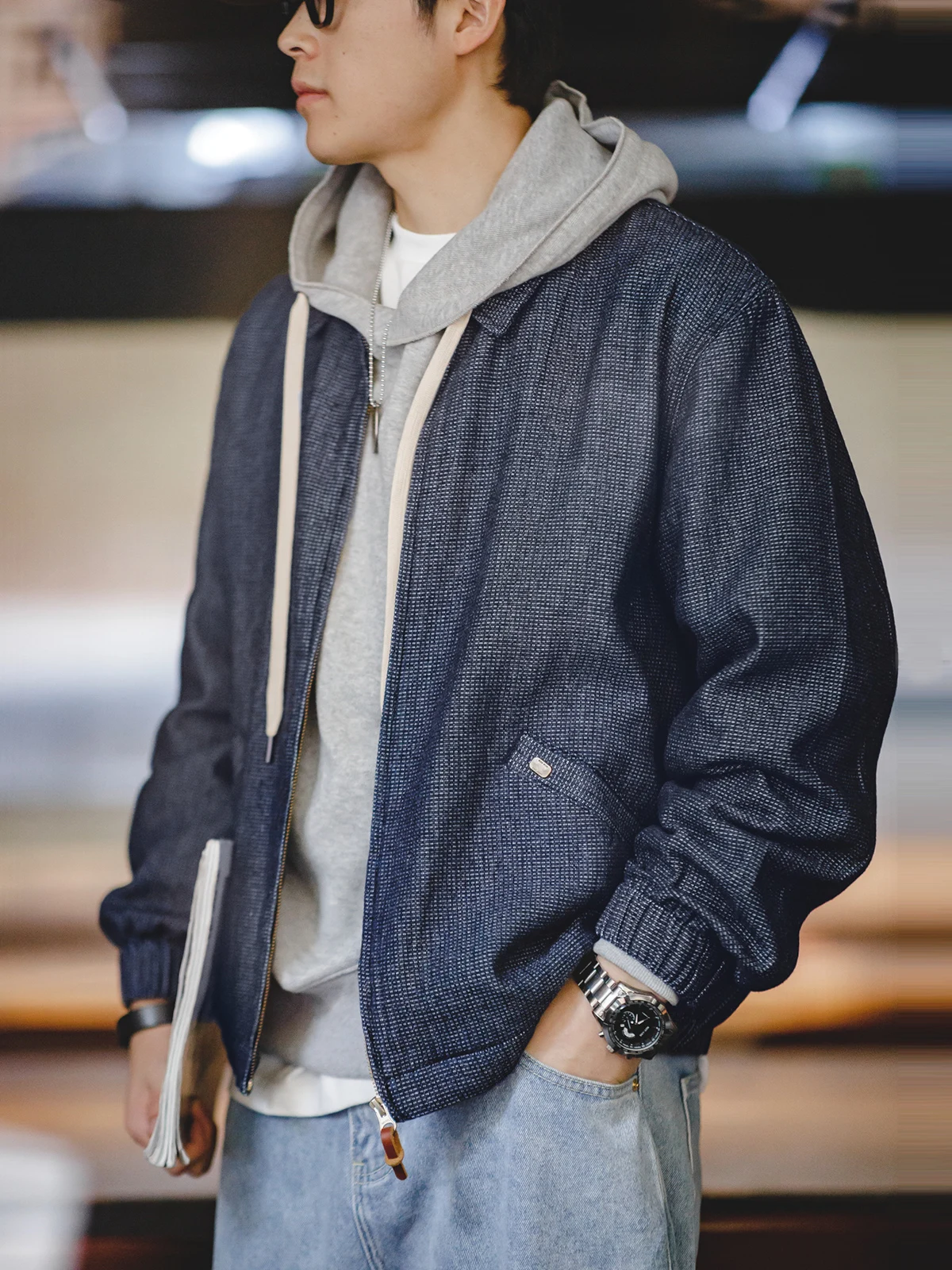 

Рабочая одежда Maden, американская джинсовая одежда в стиле ретро Boxy Jaet и свободный воротник, мужская весенне-осенняя верхняя одежда, длинная одежда-стойка...