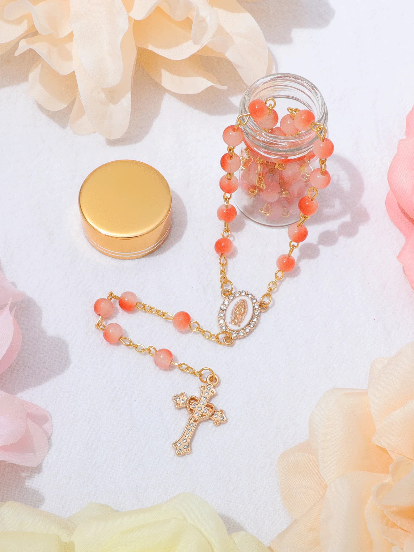 Glass Bottle Shining Rosary Beads INRI JESUS Cross Pendant Necklace Catholic Fashion Religious Jewelry