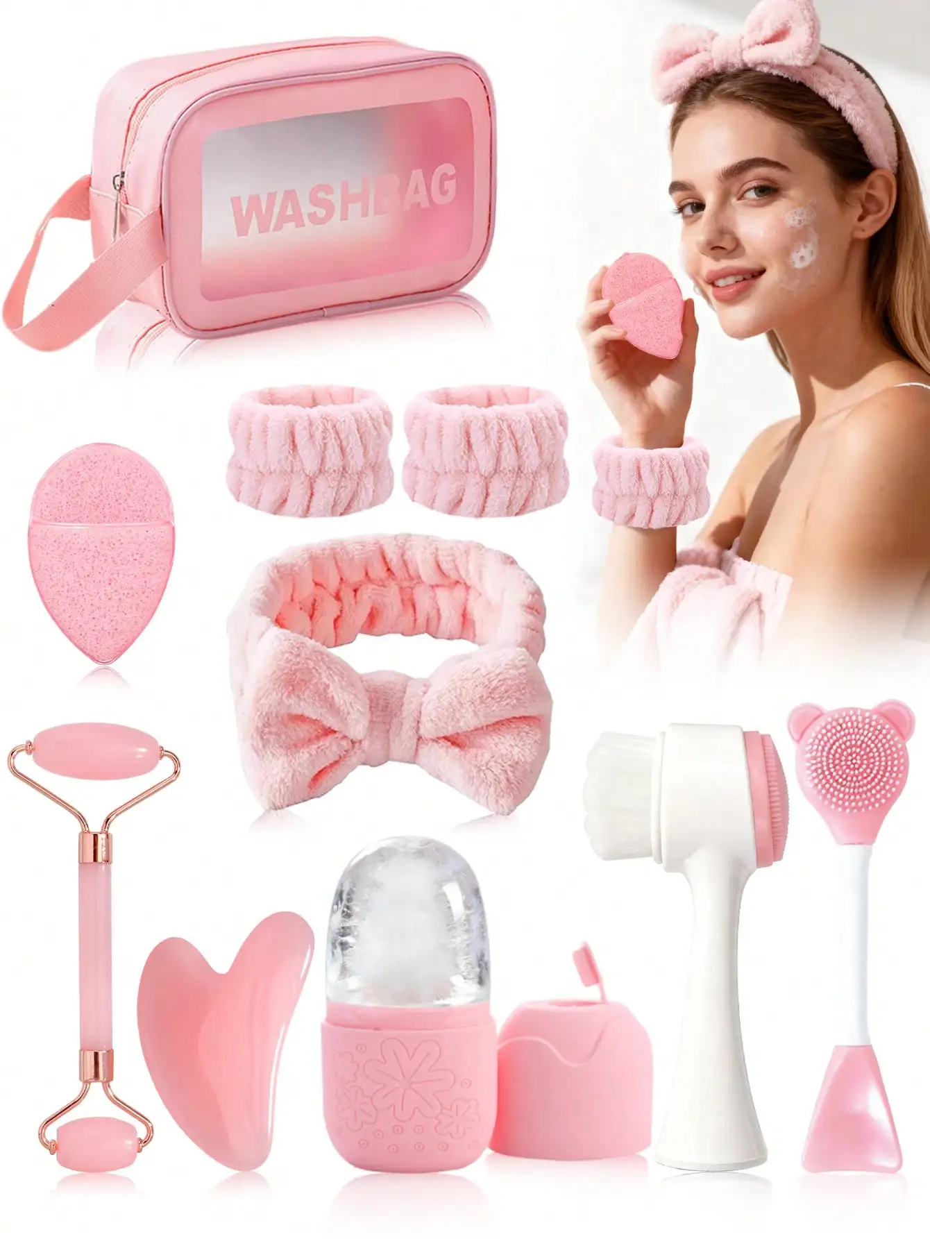 4/5/10/12pcs/Set Facial Beauty Care & Massage Tool Kit Combo - Includes Gua Sha Board, Facial Roller, Ice Cube Tray, Face