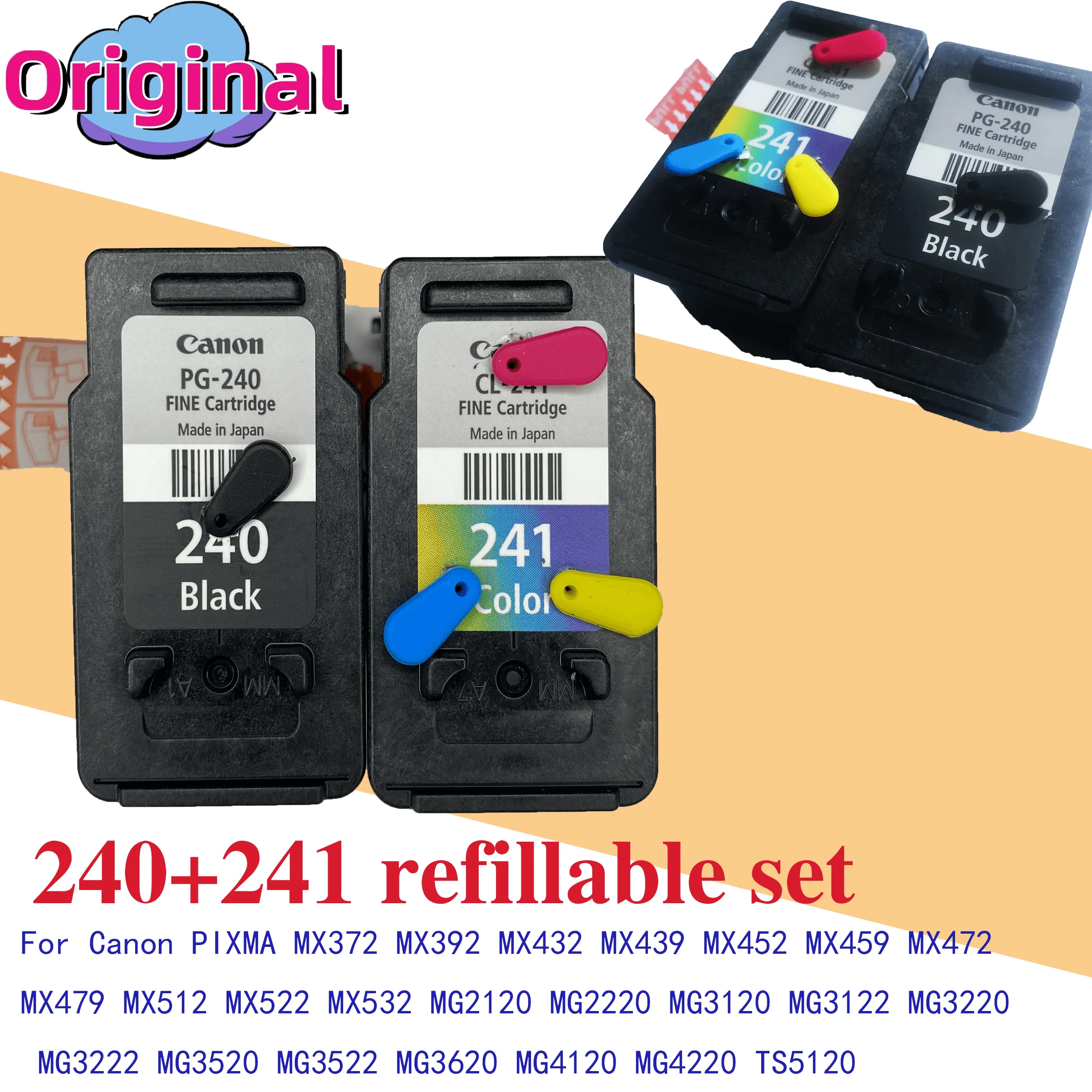 Original  PG-240 CL-241 PG 240 CL 241 XL Ink Cartridge for Canon Pixma MX372 MX432 MX512 MG2120 MG3120 MG3220 Ink Cartridges