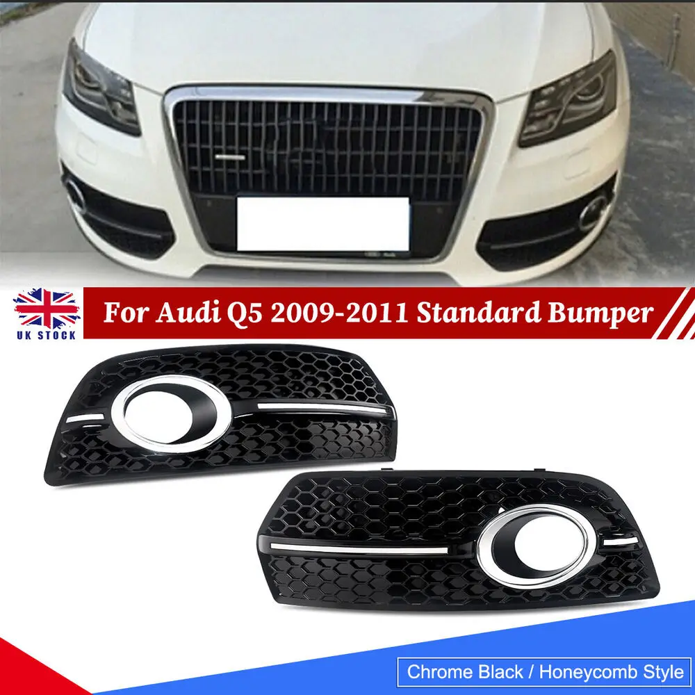 Pair For 2009-2011 Audi Q5 Standard Model Front Fog Light Grille Chrome Black