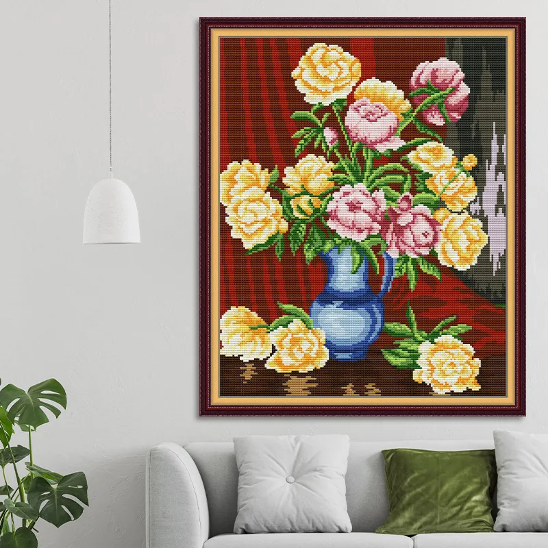 

Joy Sunday Набор для вышивки крестом с предварительной печатью DIY Легкий узор Аида 14/11CT Набор для вышивки из штампованной ткани-масляная живопись цветы