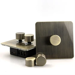 WALLPAD Wall Dimmer Switch 1 2 3 4 Gang Knurled Knob LED Available 2 Way Stainless Steel Panel Antique Bronze Retro Plate