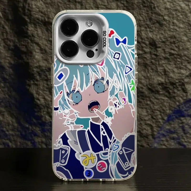 Casing Lunak Gadis Biru Lucu Anime Jepang Perlindungan untuk iPhone 16 15 13 12 11 14 Pro Max XS XR 7 8 16 Plus X SE Coque Keras