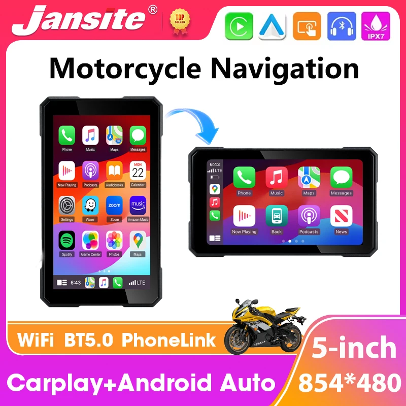 

Portable 5 Inch Motorcycle Carplay GPS Navigation Wireless Carplay Android Auto Moto Dashboard Monitor IPX7 Waterproof Display