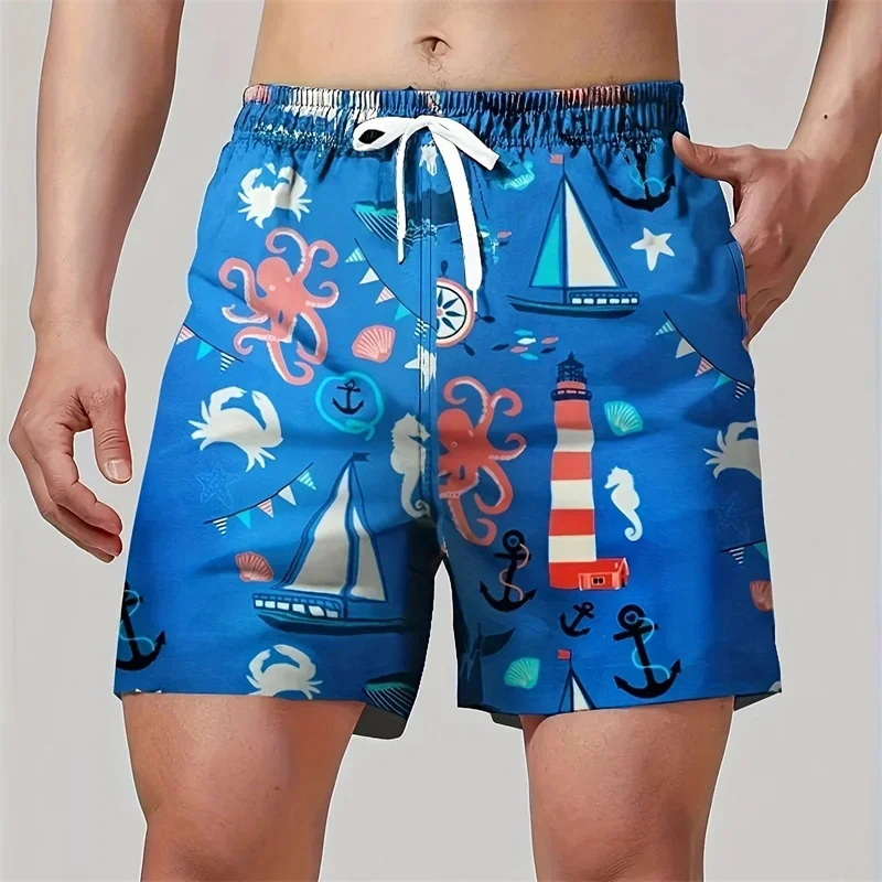 Cartoon Animals Plants 3D Print Short Pants For Men Gradient Palm Tree Pattern Swim Trunks Summer Hawaiian Cool Beach Shorts