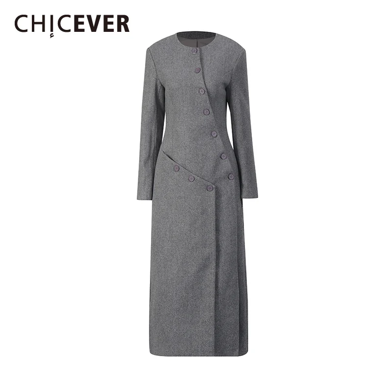 

CHICEVER серая однобортная куртка женская с круглым вырезом и длинным рукавом для похудения винтажная уличная одежда женские куртки модный стиль