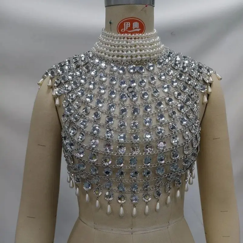 مثير مخرمة دمعة اللؤلؤ المرقعة الأعلى للنساء تصميم على الطراز الباروكي ، شكل المناسب الرسن العنق ، سترة خارجية