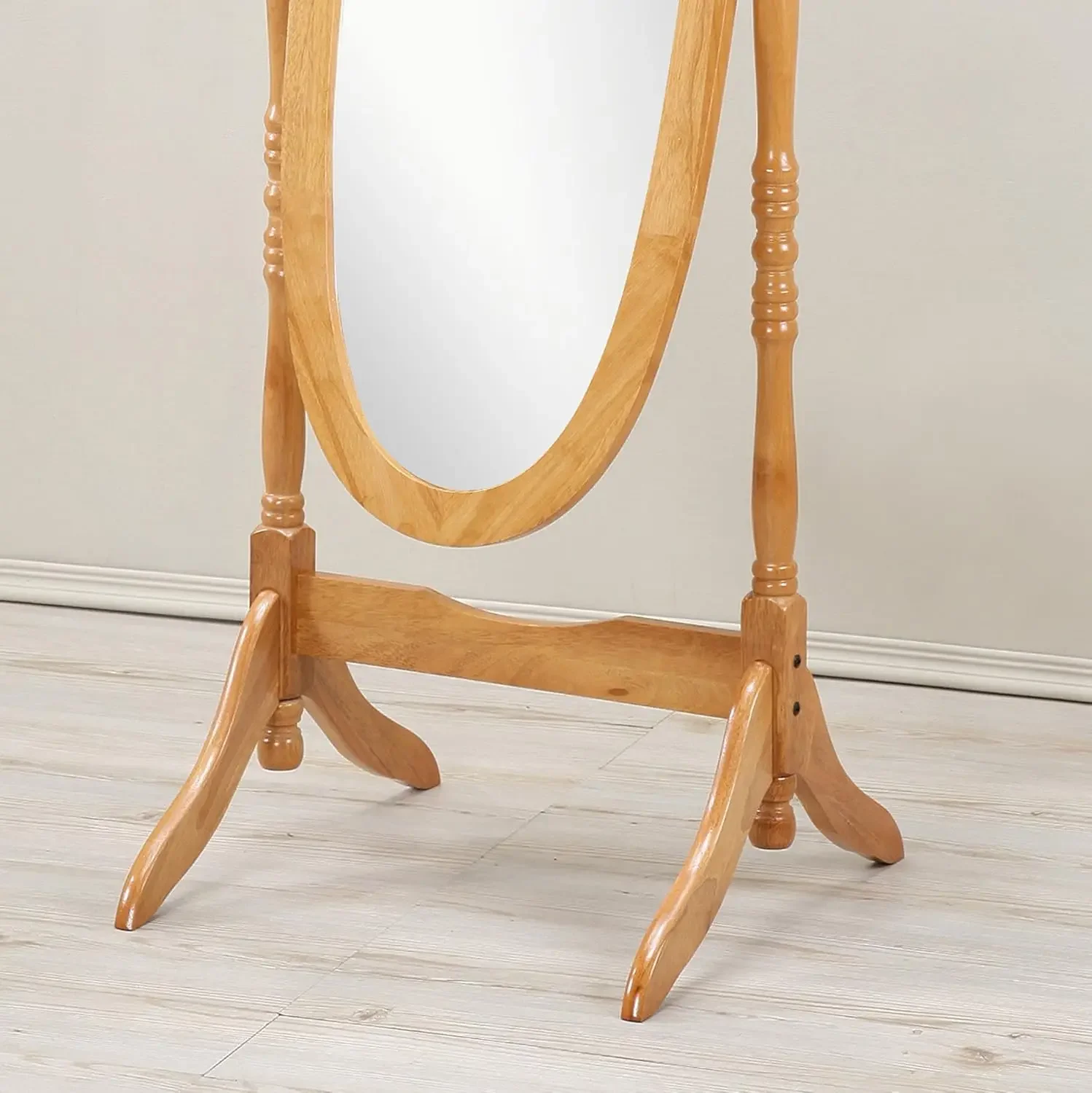 Furniture Traditional Queen Anna Style Wood Floor Cheval Mirror, Oak Finish