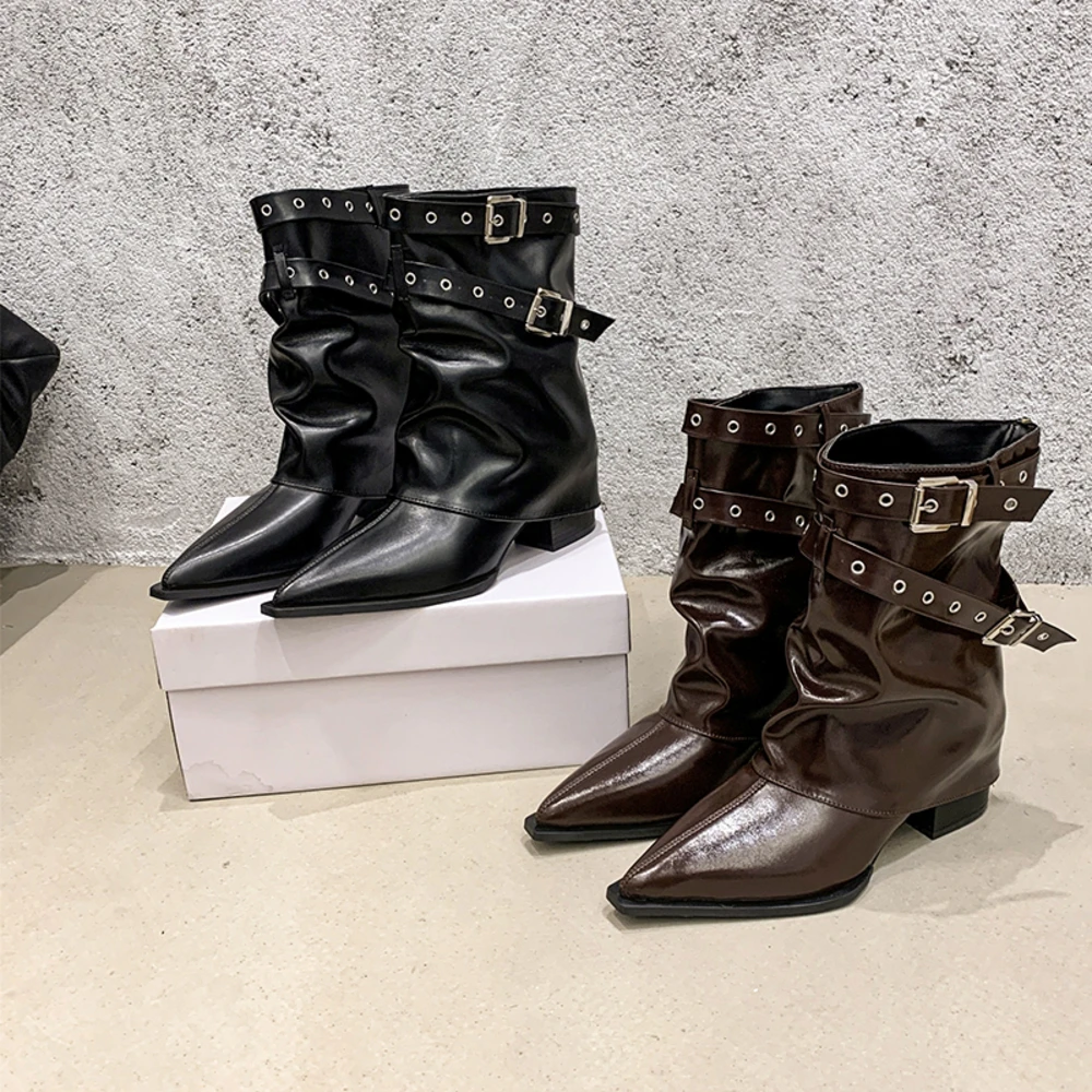 

Pointed Toe Women's Winter Boots Designer Mid Heels Elegant Shoes 2025 Pumps Fashion Boots New Trend Dress Gothic Ladies Boots