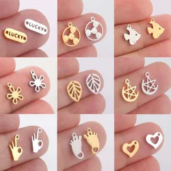 EUEAVAN 5pcs Stainless Steel Charms for Jewelry Making Pentacle Leaves Flower Tiny Charm Pendant for Bracelet Necklace Earrings