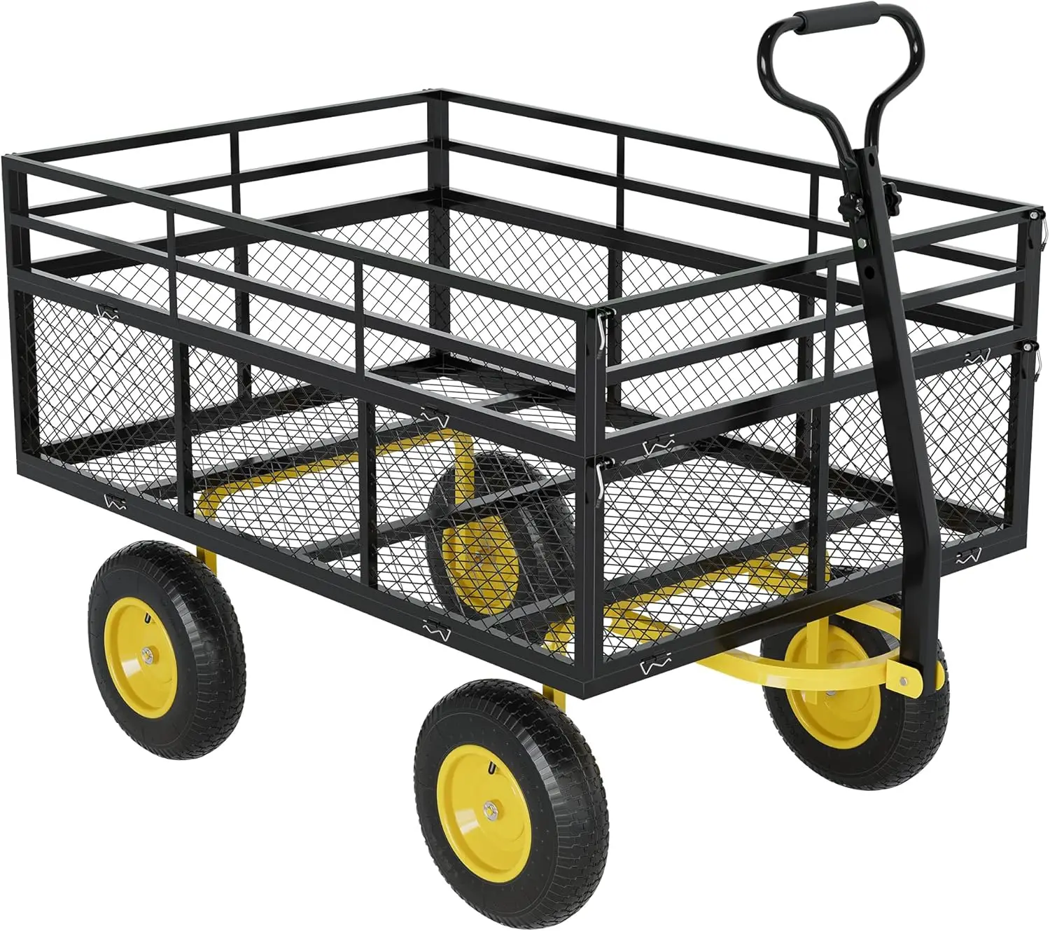 

3 in 1 Heavy Duty Steel Garden Cart 1400 Lbs Garden Wagon with 13 Inch All Terrain Tires and Removable Mesh Side Panels 180° Rot