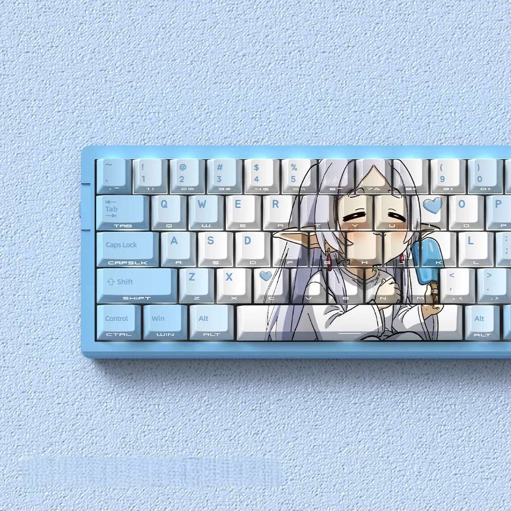 

Cute Blue anime keycaps Girl DIY gradient japanese style key cap 60% side-printed cherry profile pbt 5-sided dye-sub 74/129 keys