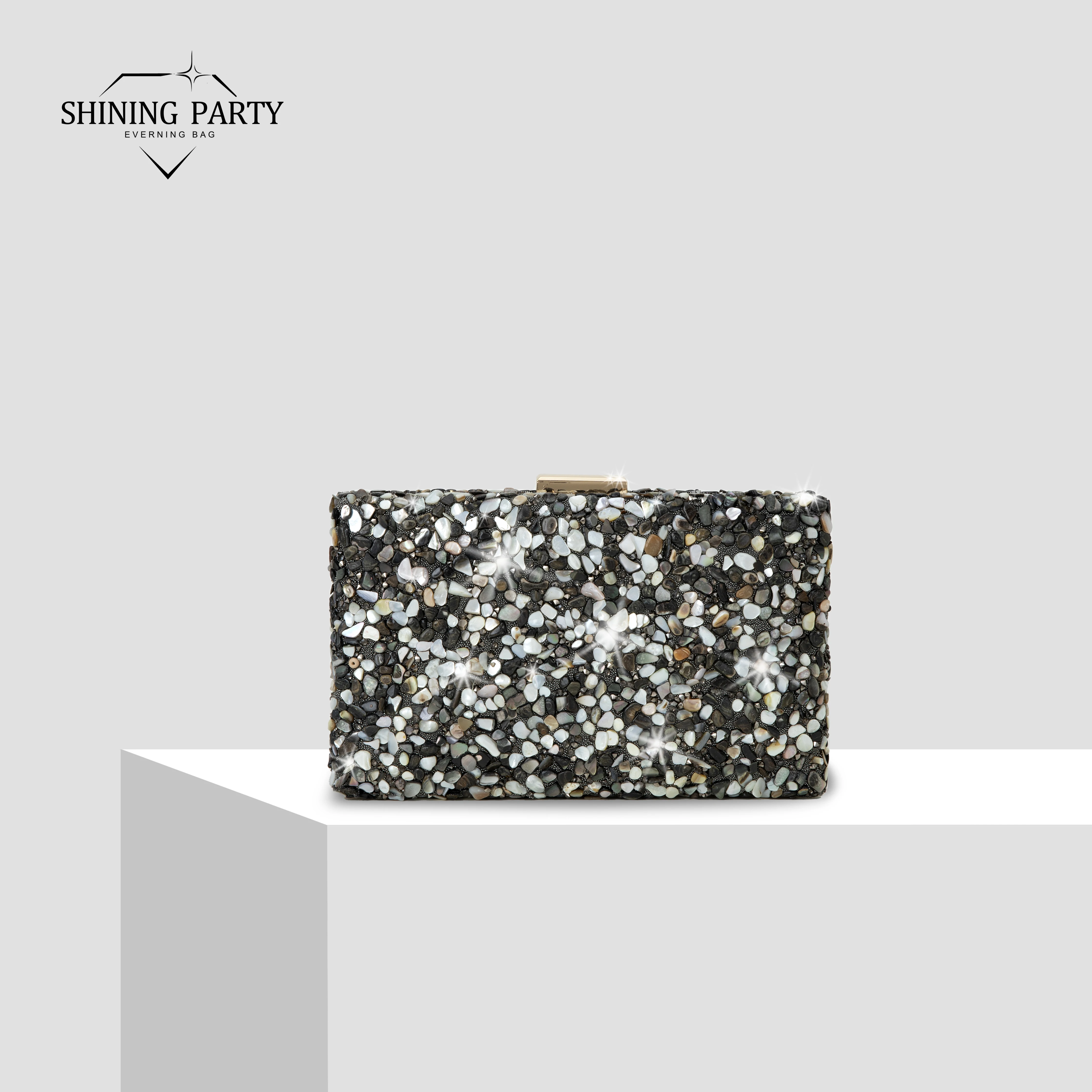 Foreign trade original colored stone evening bag cheongsam bag candy rock amethyst hand-grabbed shoulder bag concave shape bag