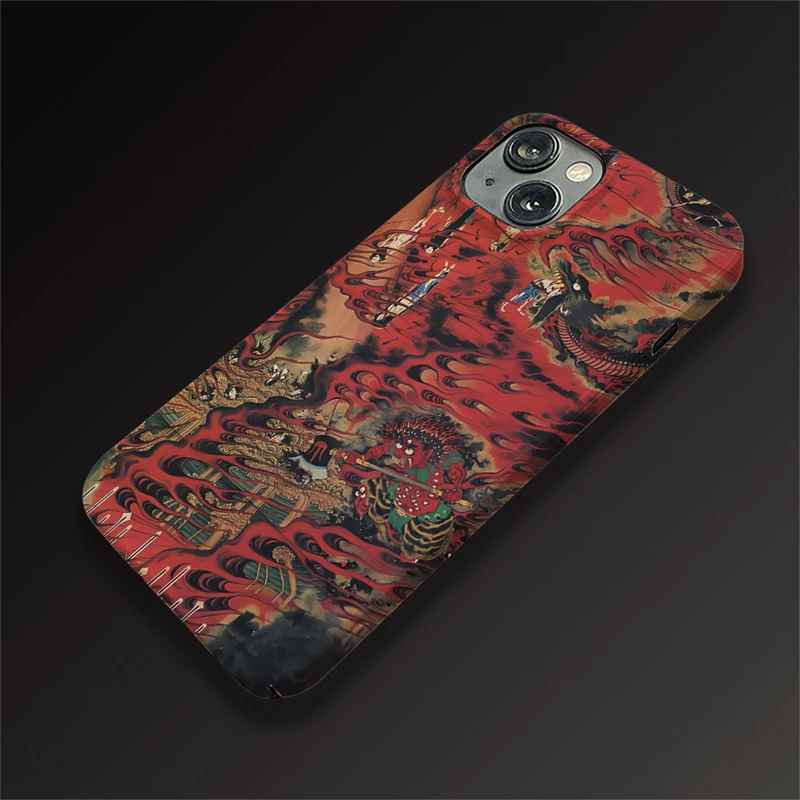 Traditional Tattoo Flame Dragon Phone Case For Iphone 15 14 13 Pro Max Retro Dark Style Abstract Artwork Phone Cover Back Fundas