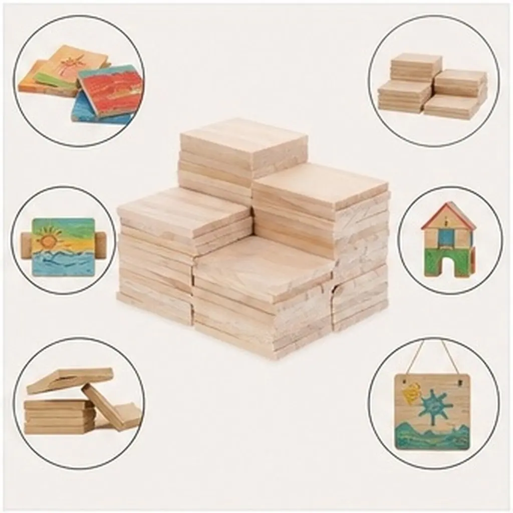 50Pcs Rectangular Unfinished Wood Blanks for DIY Crafts Carving Painting Staining Decoration Craft Wood Pieces Rectangle Wooden