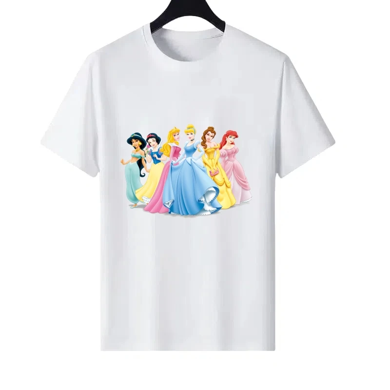 

Disney Princess Pattern Woman Funny Round Neck Parent-child Clothing Loose Tops Ladies Cheap Short Sleeves T-Shirt Sweatshirts