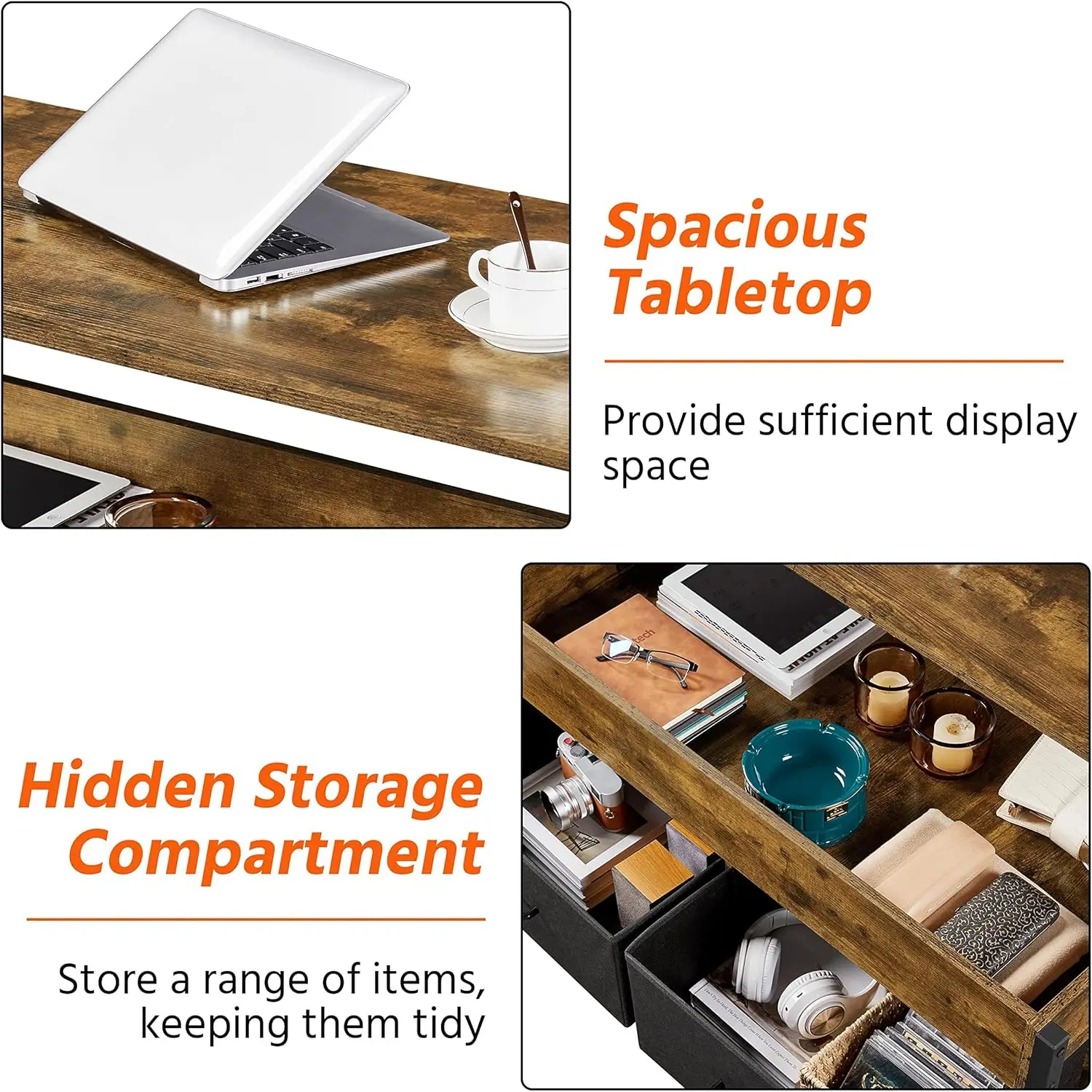 Topeakmart Lift Top Coffee Table With Hidden Compartment, Separated Open Shelves And 2 Fabric Storage Baskets, Modern Central