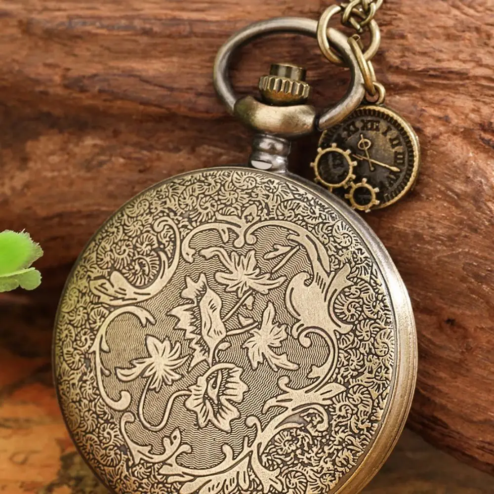 ホット販売ブロンズクォーツ時計スチームパンクローマダイヤル懐中時計レトロギアパターンヴィンテージレトロ腕時計メンズ