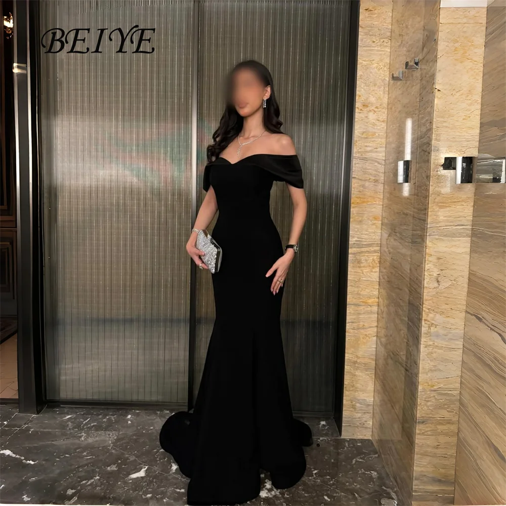 

BEIYE Classic Black Mermaid Evening Dresses Women Off The Shoulder Sweetheart Open Back Prom Dress Formal Party Gowns Customized