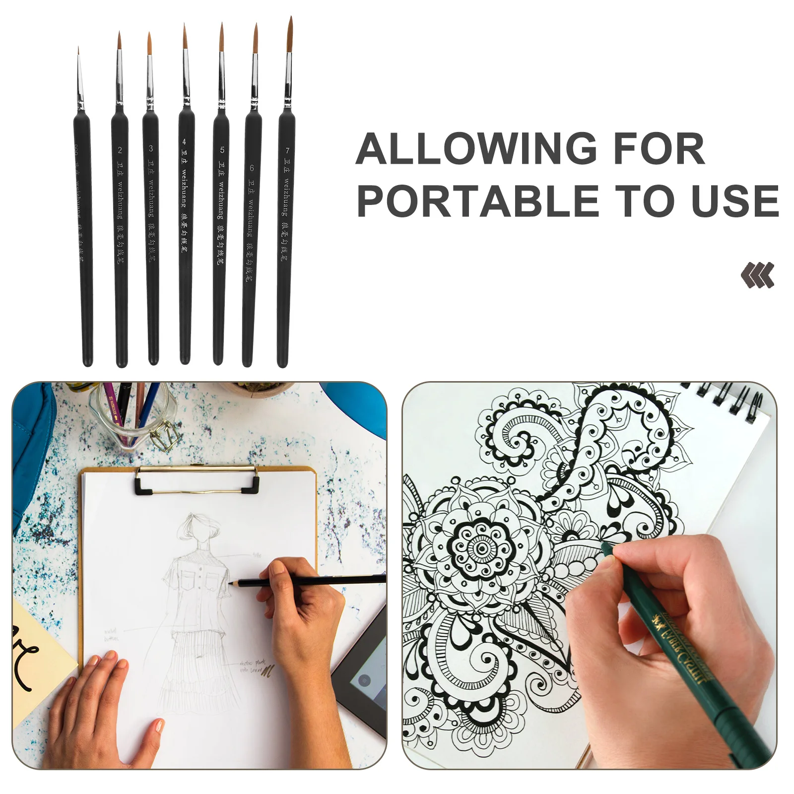 

7Pcs Wolf Hair Liner Brushes Set 000-7 for Detail Art Acrylic Watercolor Oil Miniatures Painting Professional Brush Collection