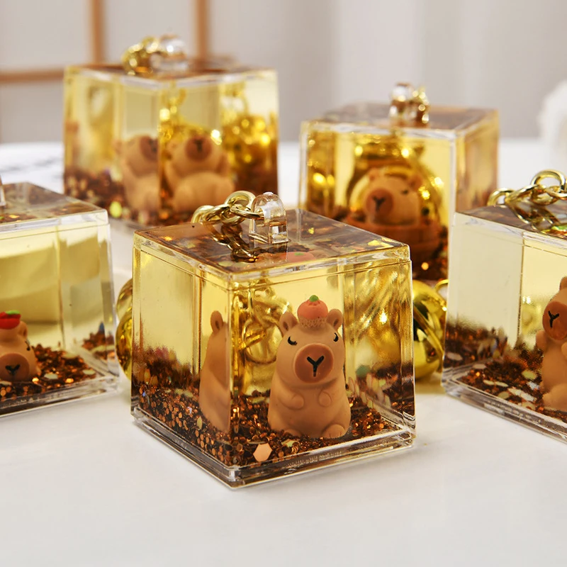 Creative Cute Flowing Sand Bottle Capybara Keychains Car Keychain Anime Cartoon Pendant Keyring Backpack Decoration Gifts