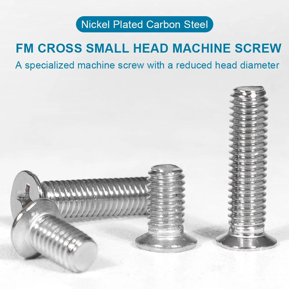 Non-standard FM Cross Flat Head Machine Screw Nickel Plated Steel M2 M2.5 M3 M4 Small Head CSK Phillips Screw for Electronic