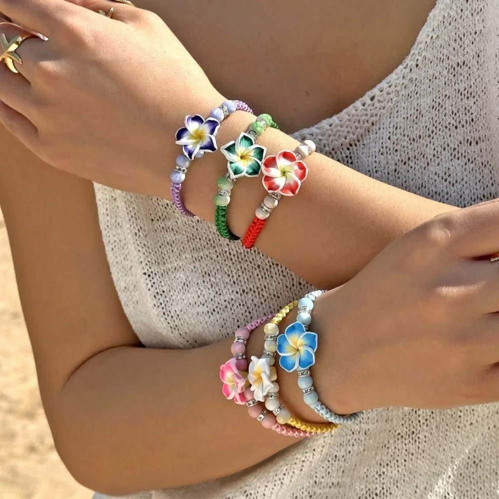 

Fashion Dopamine Colorful Ceramic Flower Hand-woven Rope Bracelet for Women Cute Bohemian Beach VacationJewelry Accessory Gifts