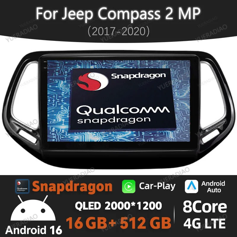 

Android 16 Car Radio For Jeep Compass 2017 2018 2019 Qualcomm FMultimedia Stereo Viedo Player GPS Navigation 4G LTE 5G WIFI DSP