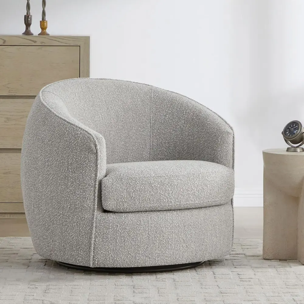 

Upholstered Swivel Chair, Comfortable Living Room Accent Chair, Fully Assembled, Light Grey