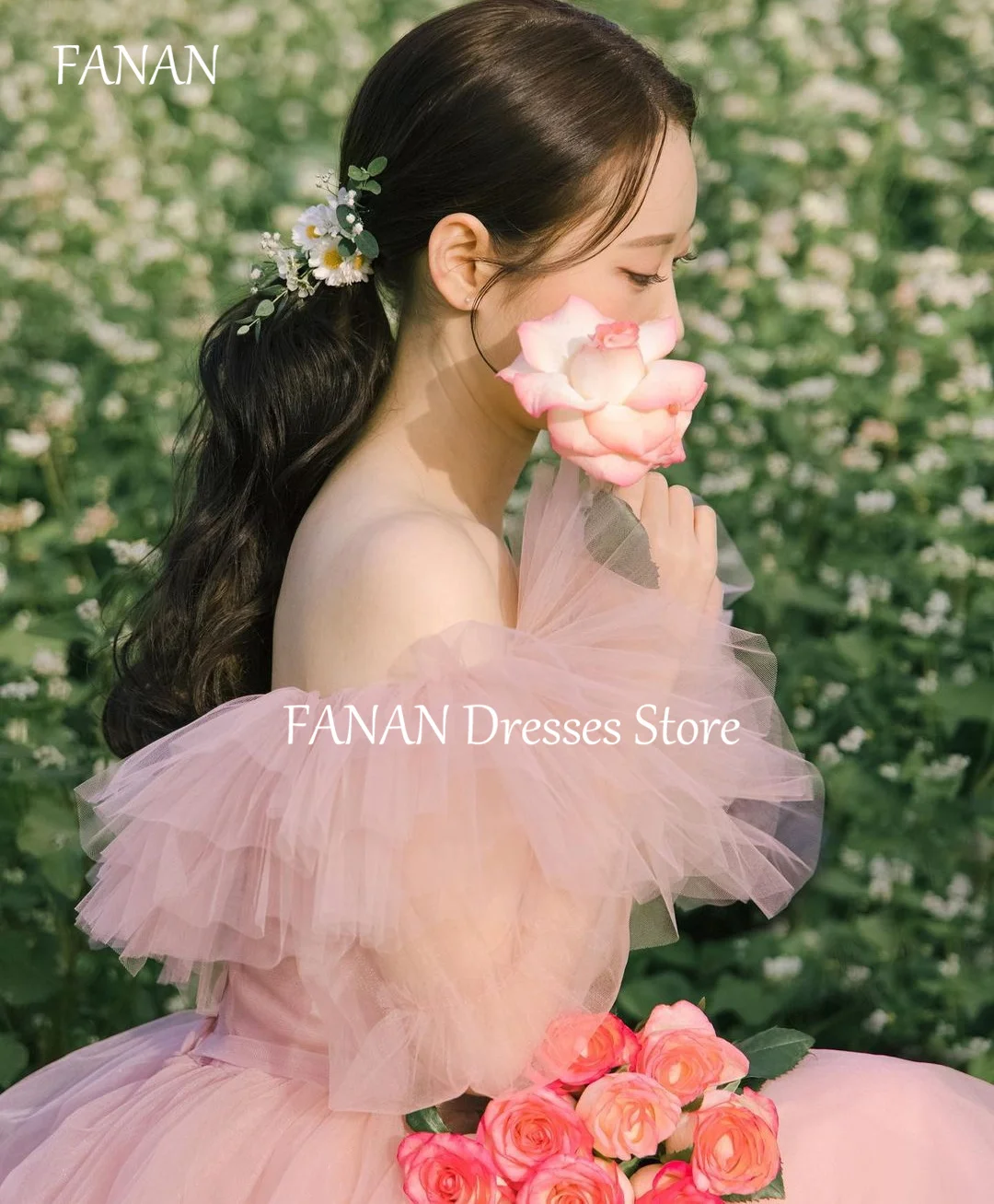 FANAN Ruffles Tulle  Evening Party Dresses Korea Princess Off Shoulder Customized Wedding Women Formal Gowns Event Prom Gowns