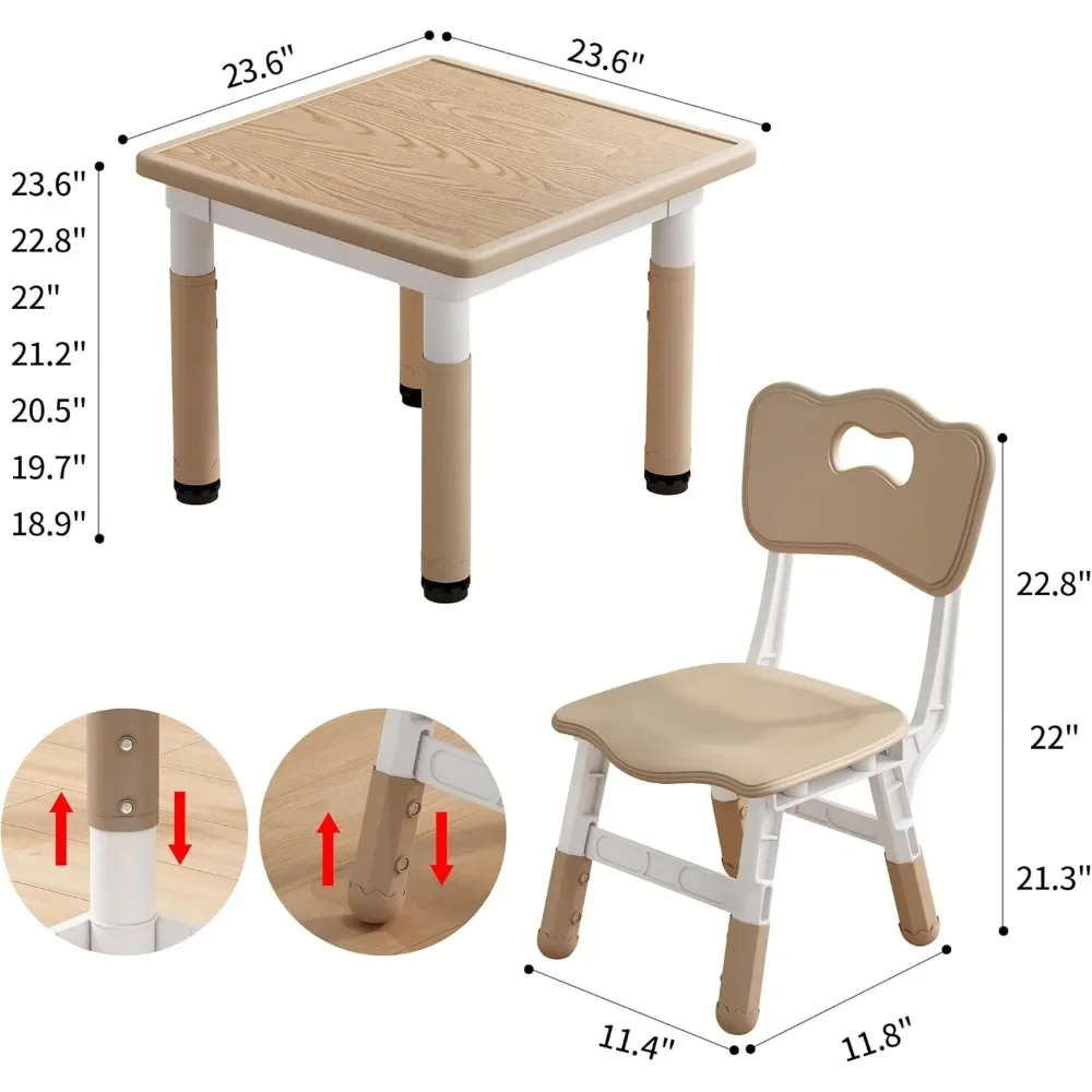 Height Adjustable Childrens Table and Chair Set, Kids Tables for Age 2-8, Graffiti Desktop, Table for Kids with 4 Seat