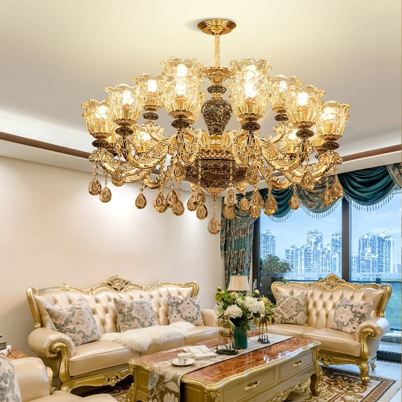 

Golden Crystal Chandelier Living Room Decoration Pendant Light Dining Bedroom Ceramic Atmosphere Villa Hotel Hall led Chandelier